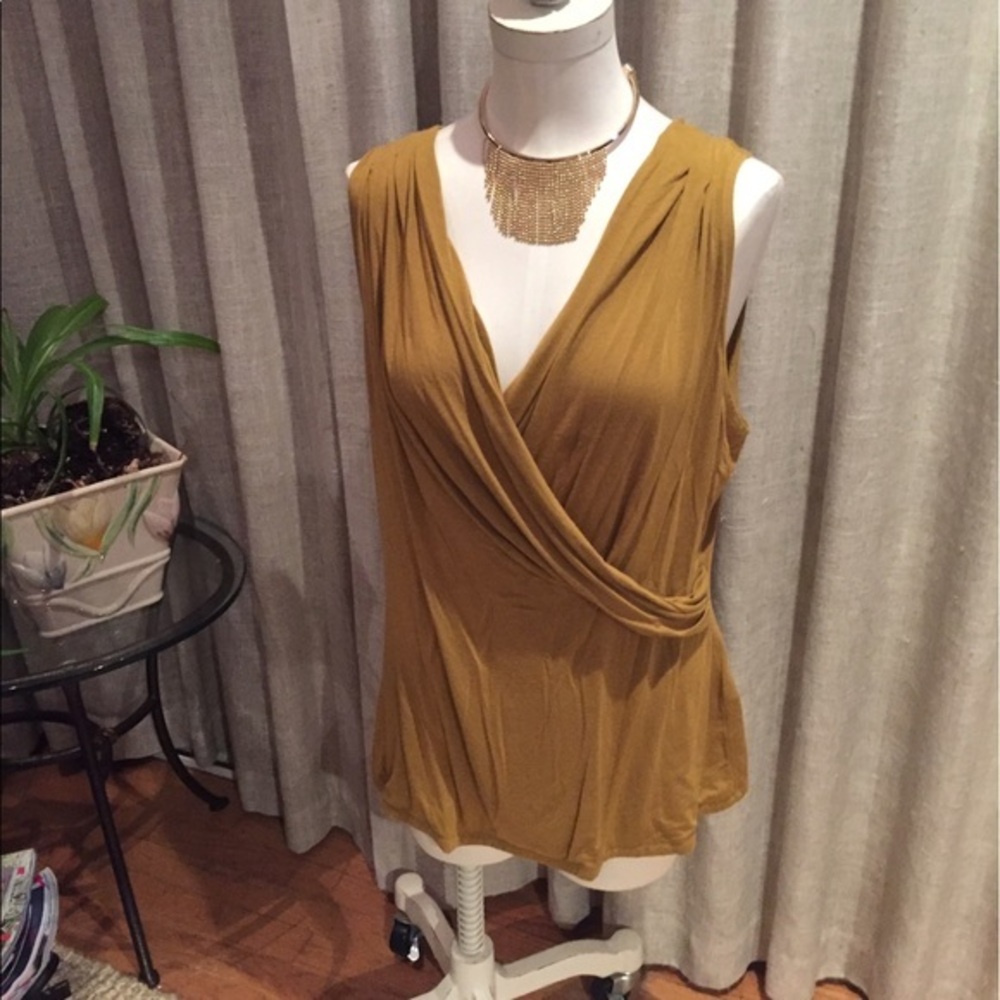 Elie Tahari Sleeveless V-neck Wrap Front Top Mustard Gold - XL